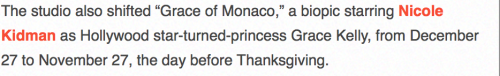 Grace of Monaco set for Thanksgiving 2013