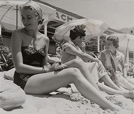 Grace Kelly on beach in Cannes