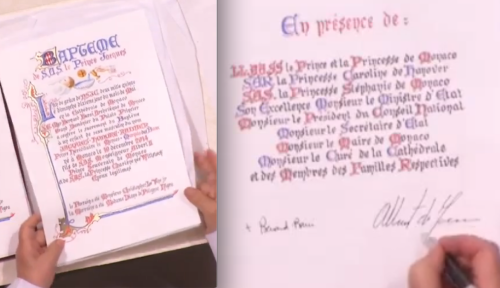 Prince Albert signs Prince Jacques Baptism Certificate
