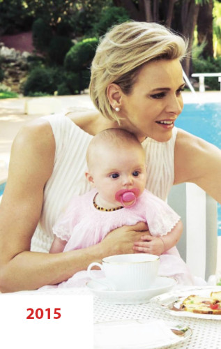 Princess Charlene with Princess Gabriella at Palace Pool earlier this year