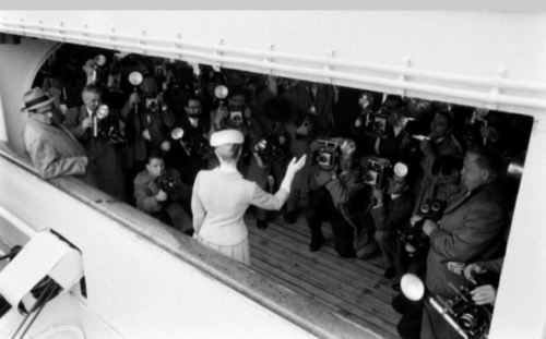 Grace Kelly on n board the SS Constitution with press 1956 on route to Monaco